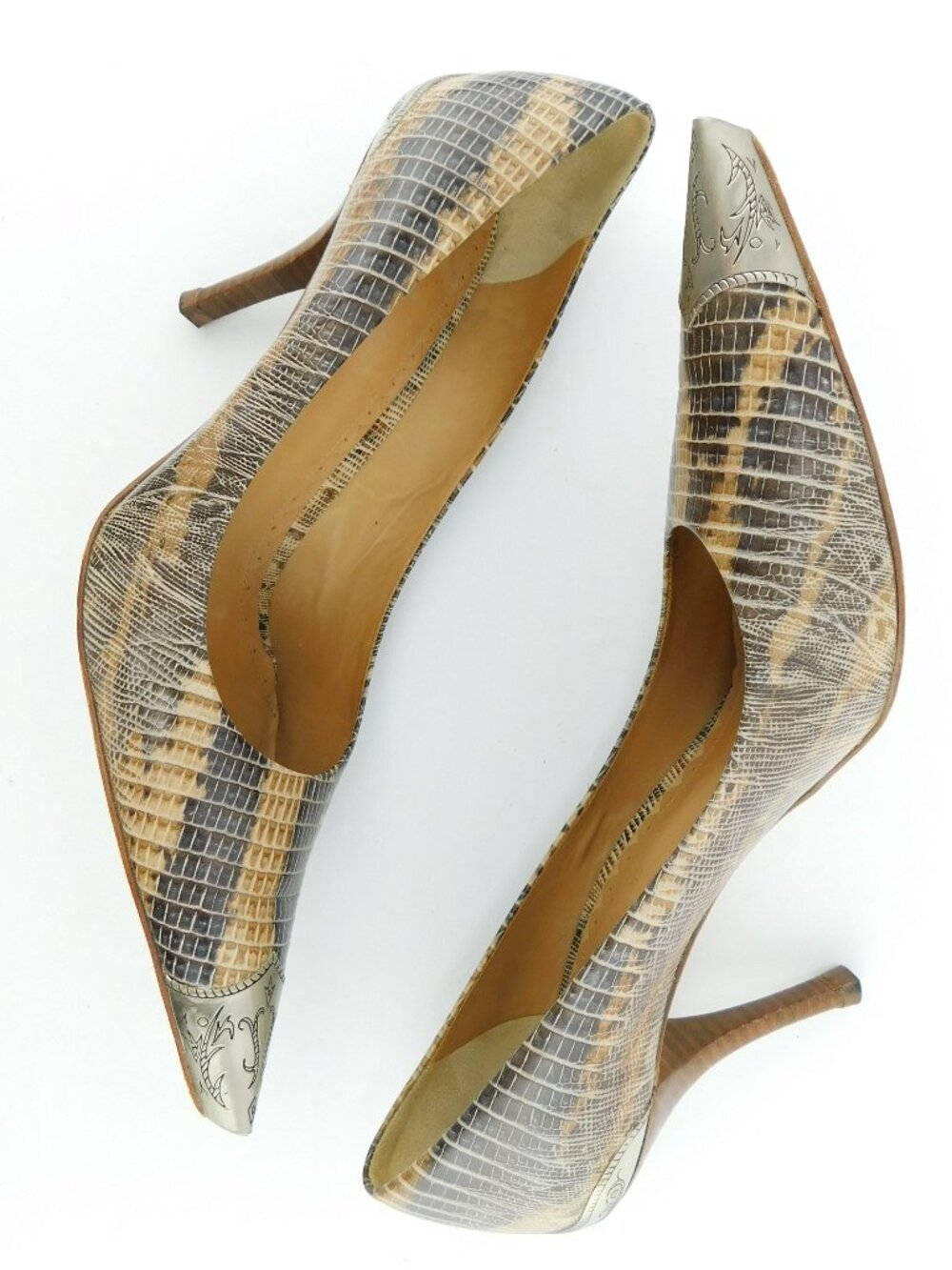 J Vincent Snake Print Leather Western Metal Tip Toe Heel Pumps 7.5 - Picture 4 of 12